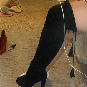over the knee black heeled boots